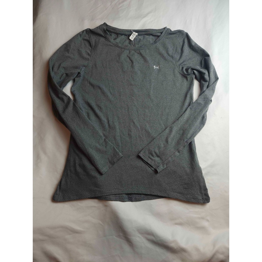Under Armour HeatGear Shirt Womens Medium Gray Jersey Athletic Gym Long Sleeve
